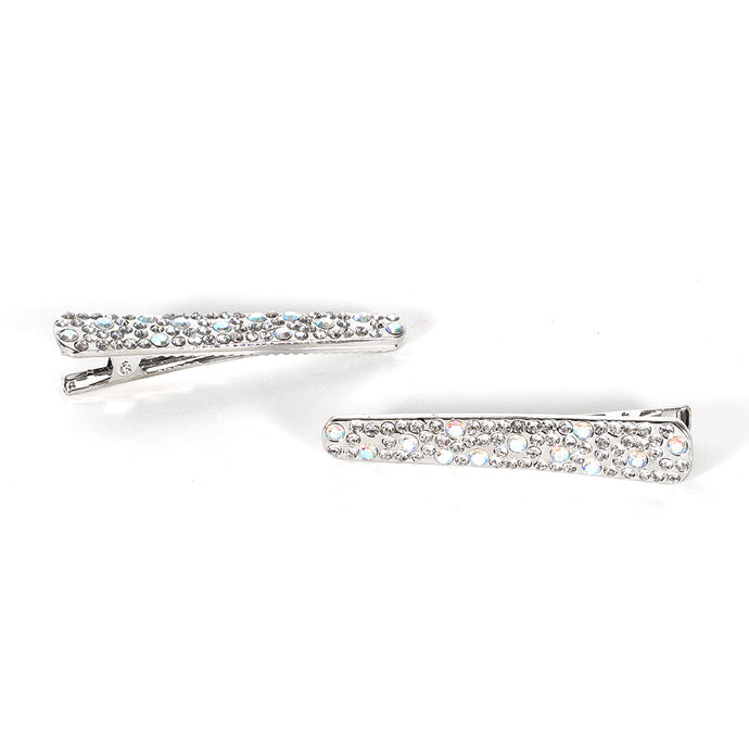 Small Metal Silver Beak Clips with Crystals - Pair