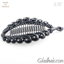 Load image into Gallery viewer, French Fancy Spiral Black Banana Hair Clip with Crystals