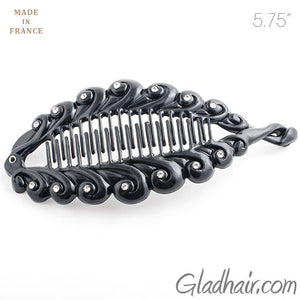 French Fancy Spiral Black Banana Hair Clip with Crystals