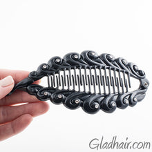 Load image into Gallery viewer, French Fancy Spiral Black Banana Hair Clip with Crystals